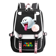 Super Mario Printed Usb Youth Student Backpack For Men And Women With Casual Woven Strap Flap Backpack