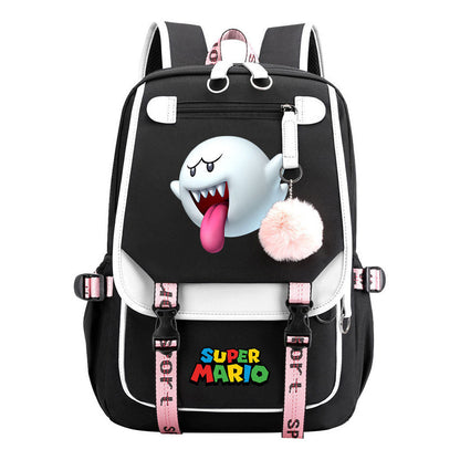 Super Mario Printed Usb Youth Student Backpack For Men And Women With Casual Woven Strap Flap Backpack