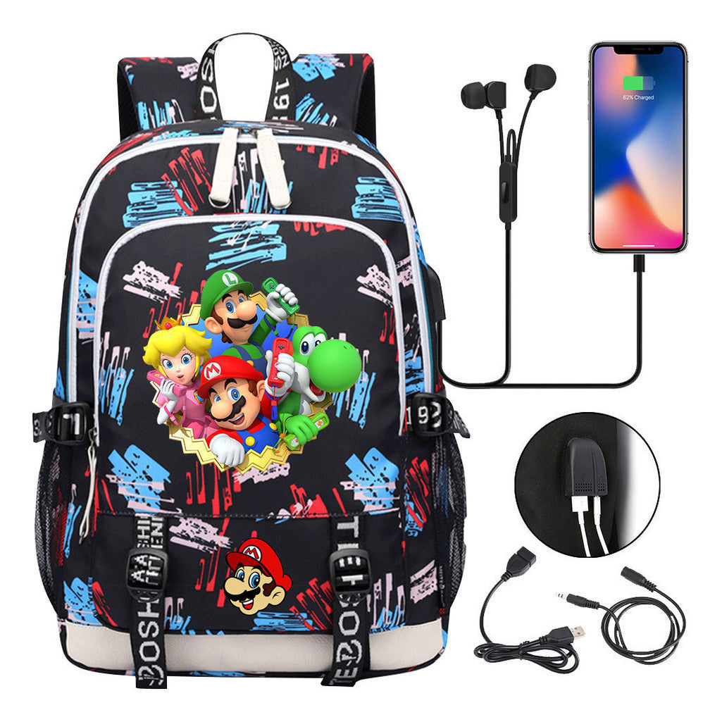 Super Mario Usb Youth School Bag Men's And Women's Leisure Sports Backpack