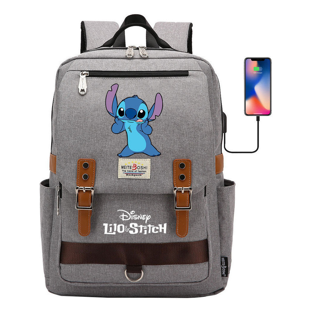 Anime Star Baby Stitch Printed Youth Student School Bag Casual Magnetic Buckle Backpack