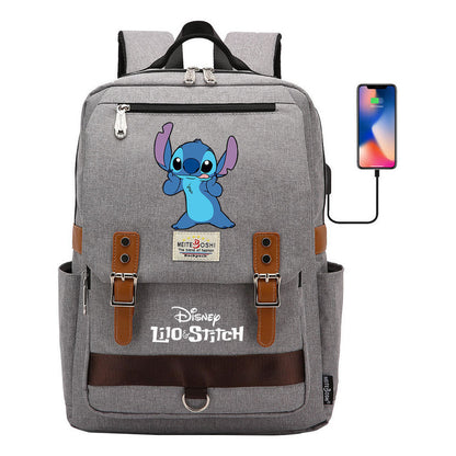 Anime Star Baby Stitch Printed Youth Student School Bag Casual Magnetic Buckle Backpack