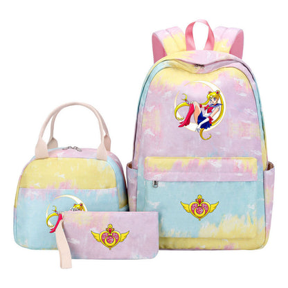 Anime Beauty Girl Warrior Girls School Bag Lunch Bag Three Piece Set Backpack Set