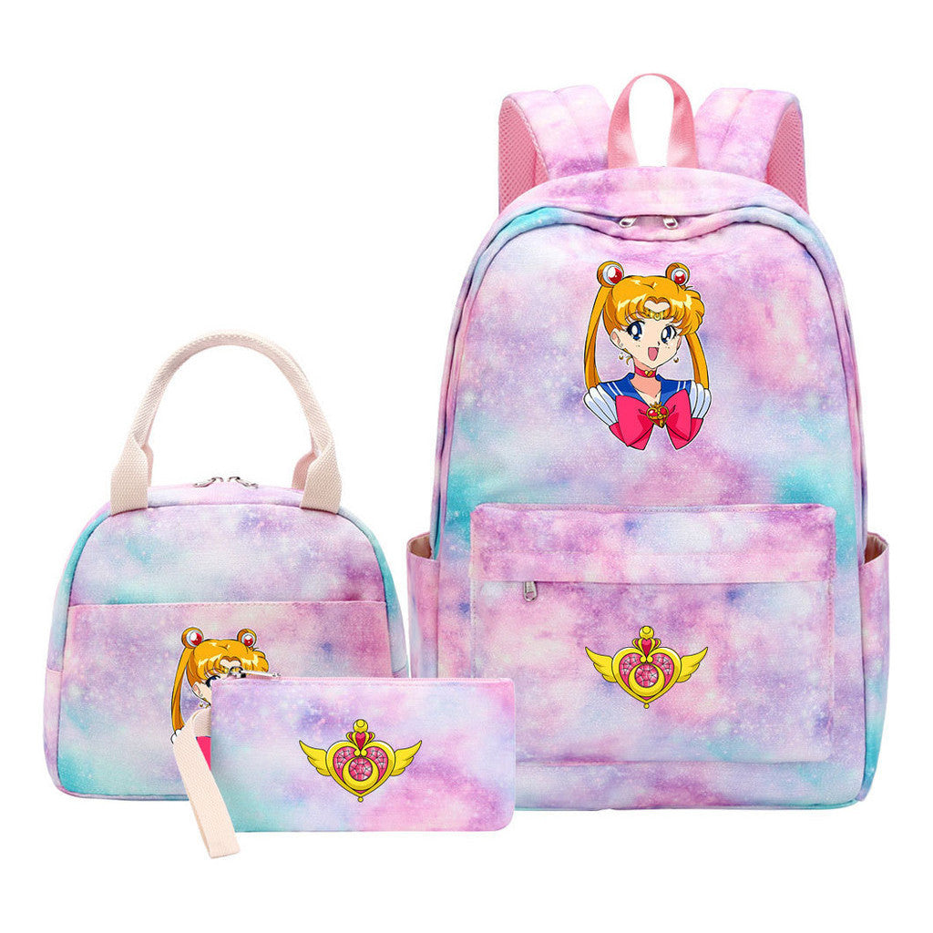 Beautiful Girl Warrior Teenage Girls Backpack Lunch Bag Three Piece Set With Backpack Cover