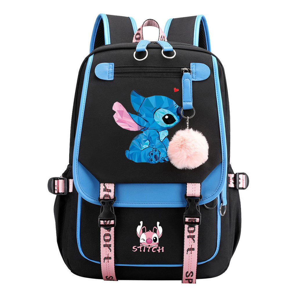 Interstellar Baby Stitch Usb Student Backpack For Boys And Girls, Casual Woven Strap Flip Back Backpack