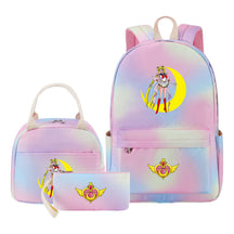 Anime Beauty Girl Warrior Student Girls School Bag Lunch Bag Three Piece Set Backpack Set