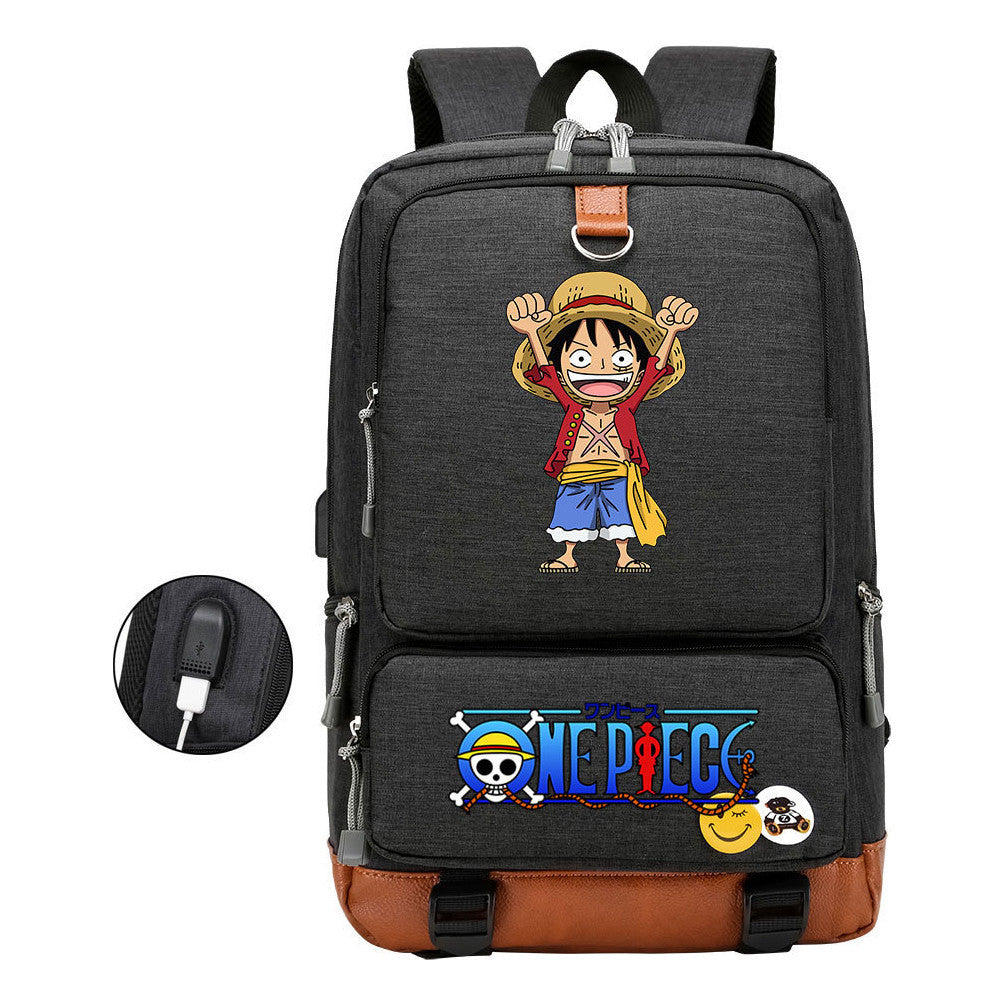 Cartoon Pirate King Print Usb Youth Backpack For Boys And Girls Leisure Travel Backpack