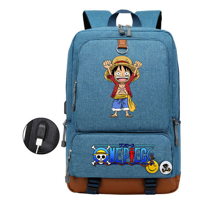 Cartoon Pirate King Print Usb Youth Backpack For Boys And Girls Leisure Travel Backpack