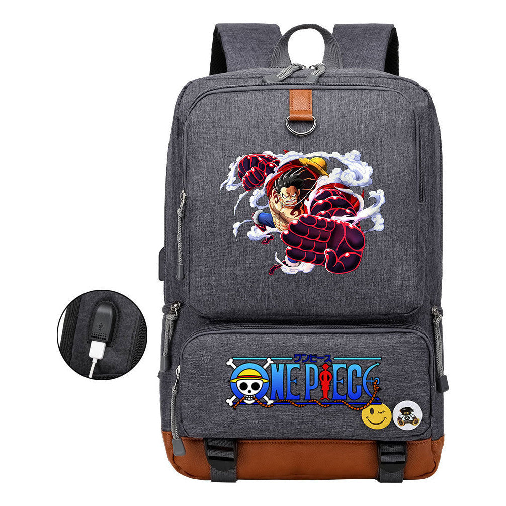 Cartoon Pirate King Print Usb Youth Backpack For Boys And Girls Leisure Travel Backpack
