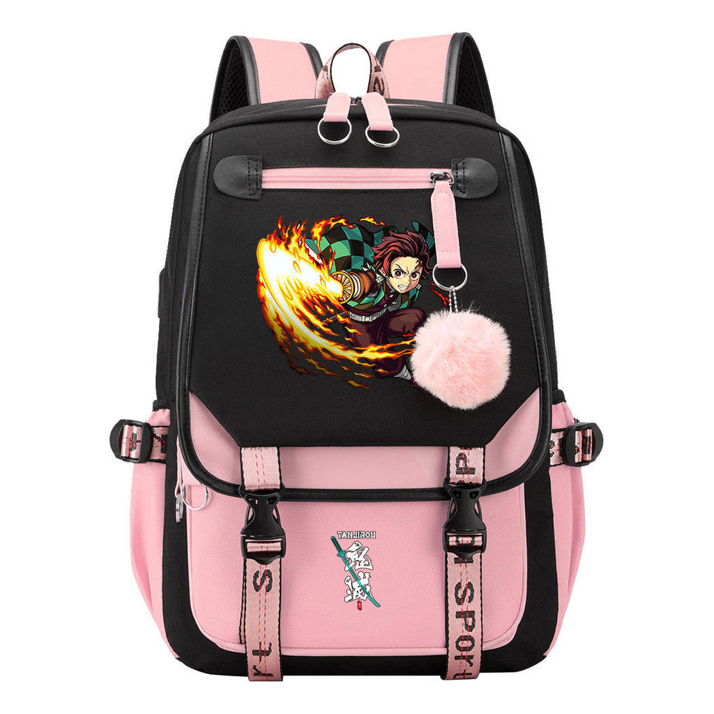 Cartoon Fashion Usb Youth Student School Bag Casual Ribbon Flip Backpack