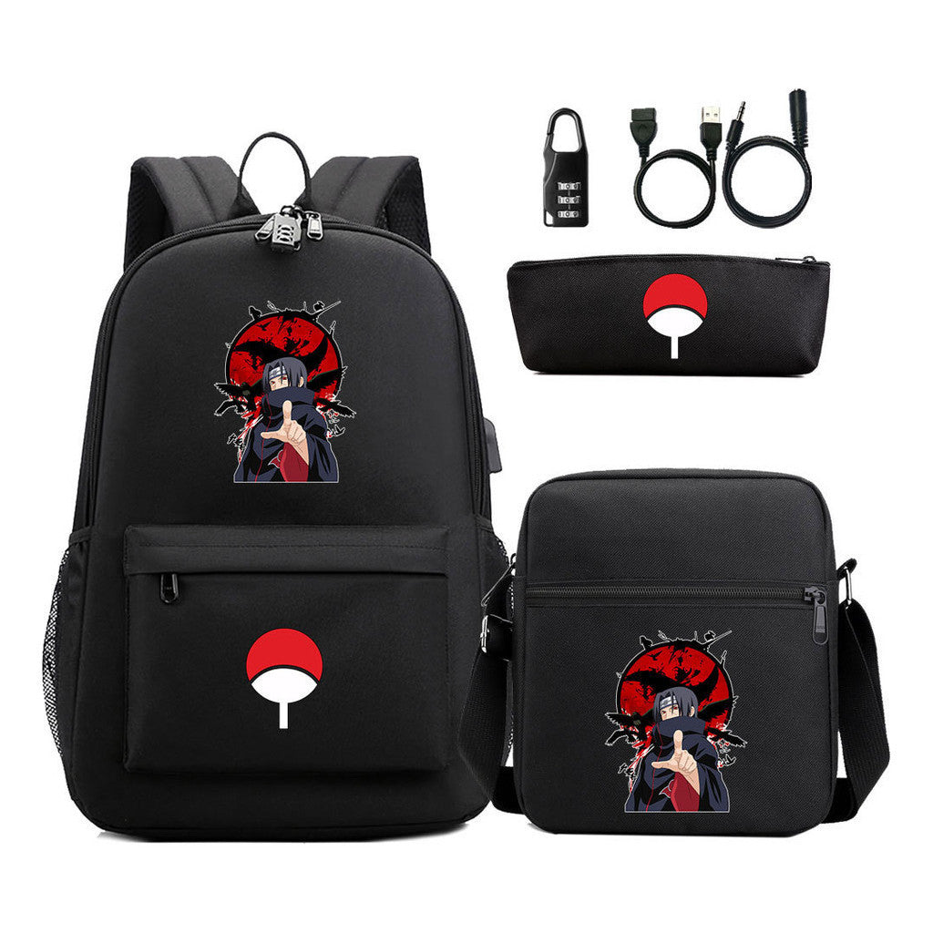 Naruto Usb Password Lock Year Student School Bag Three Piece Set Backpack Set