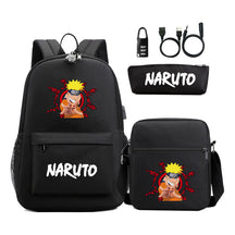 Naruto Usb Password Lock Youth Student Backpack Three Piece Set For Men And Women Backpack Set