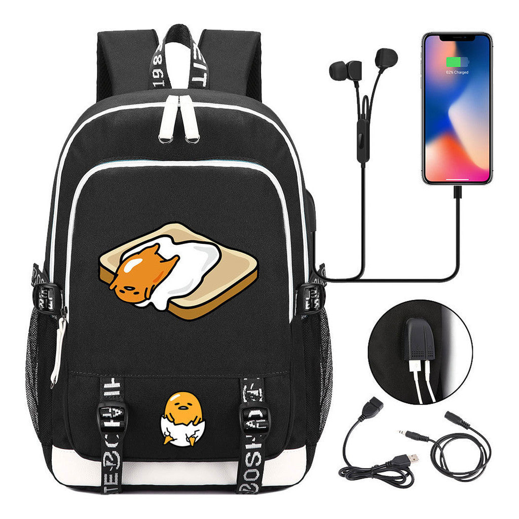 Comic Lazy Egg Youth Student Backpack Usb Men's And Women's Leisure Backpack