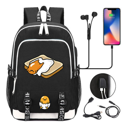 Comic Lazy Egg Youth Student Backpack Usb Men's And Women's Leisure Backpack