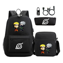 Naruto Usb Password Lock Backpack Three Piece Set For Men And Women Backpack Set