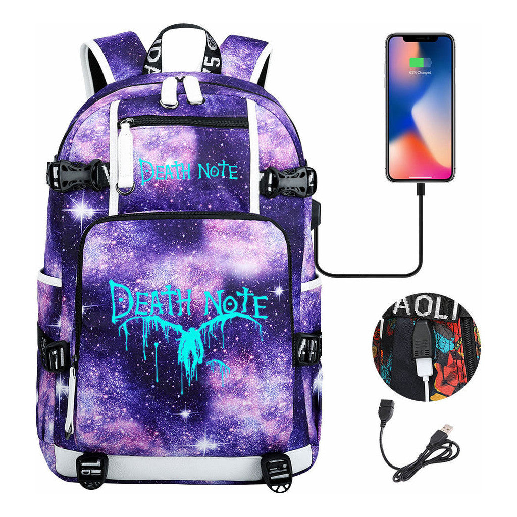 Blue Night Light Death Note Usb Youth Student School Bag Men's And Women's Leisure Travel Backpack