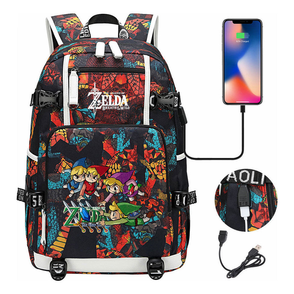Legend Of Zelda Usb Youth Student Backpack For Leisure Travel Backpack