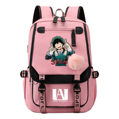 My Heroes Academy Usb Youth Student Backpack For Boys And Girls, Casual Woven Strap Flip Back Backpack