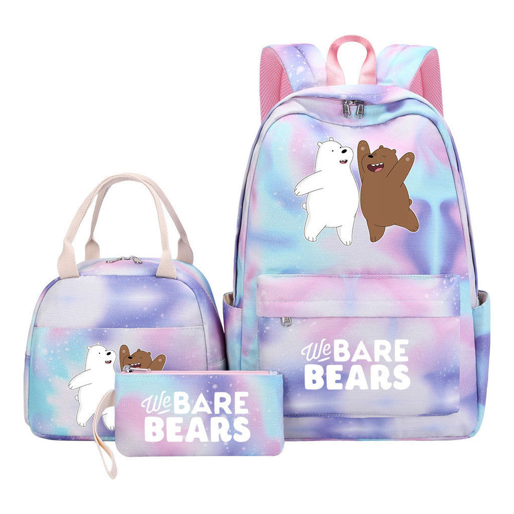 Cartoon Cute Three Bears Youth Student Girls School Bag Lunch Bag Three Piece Set Backpack Set