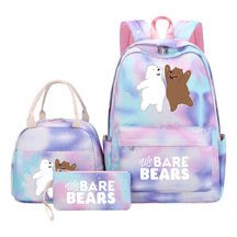 Cartoon Cute Three Bears Youth Student Girls School Bag Lunch Bag Three Piece Set Backpack Set