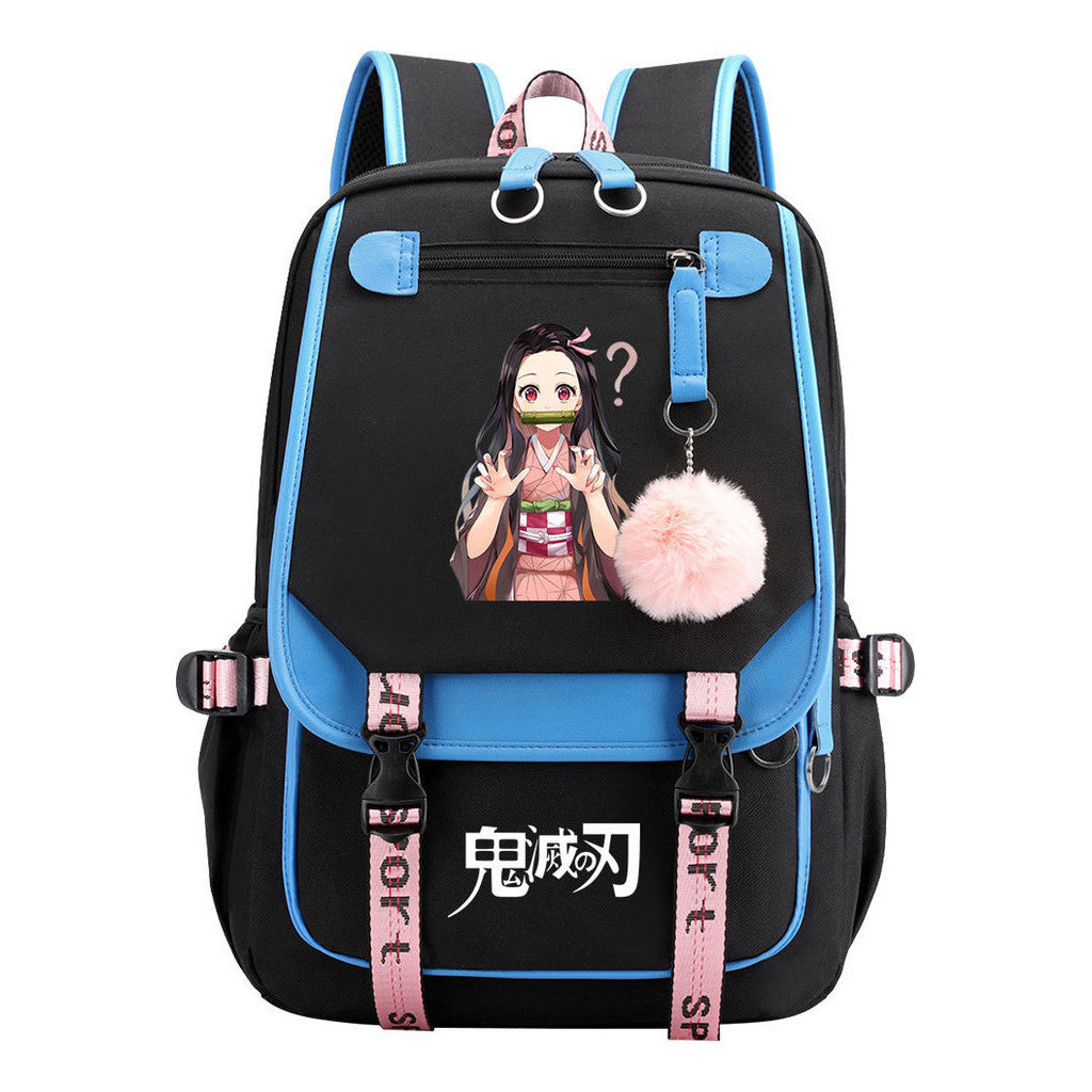 Cartoon Fashion Usb Youth Student Backpack Boy's And Girl's Leisure Ribbon Flip Backpack