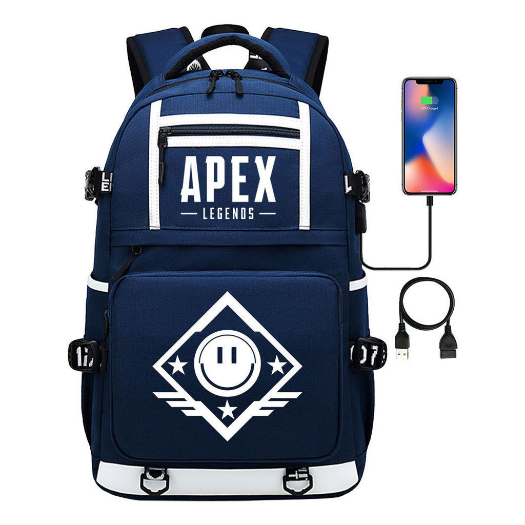 Apex Hero Print Usb Youth School Bag Backpack Leisure Travel Backpack