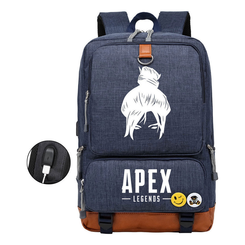 Apex Hero Print Usb Student Backpack Leisure Travel Backpack