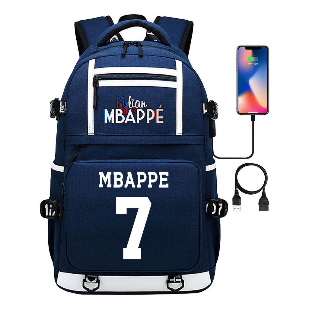 Football Star Mbappe Printed Usb Youth Student Backpack, Boy's And Girl's Backpack, Leisure Travel Backpack