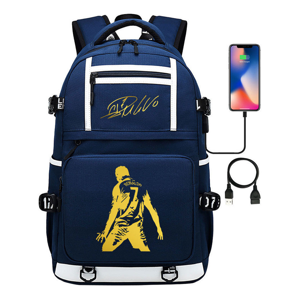 Sports Star Cristiano Ronaldo Usb Youth Student School Bag Men's And Women's Backpack Leisure Travel Bag