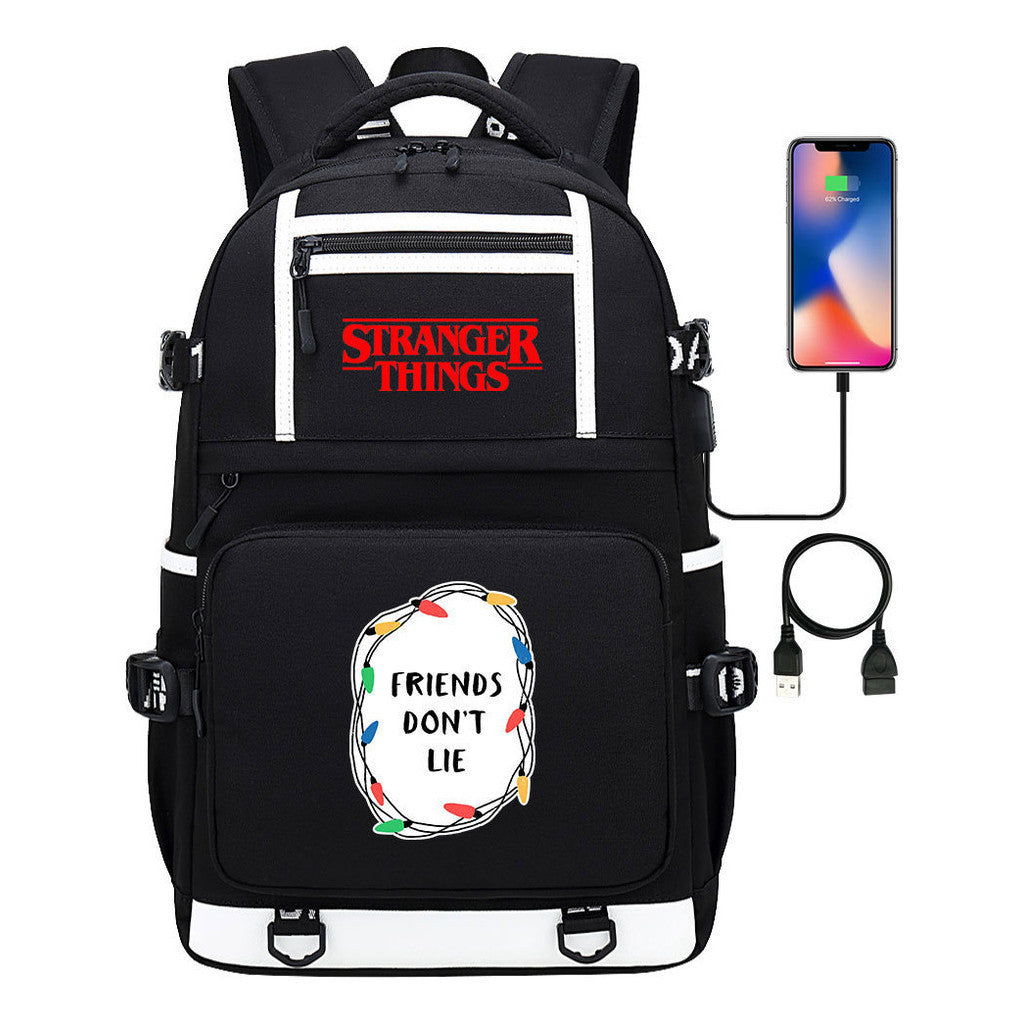 Strange Story Printed Usb Youth Student Backpack For Men And Women's Leisure Travel Backpack