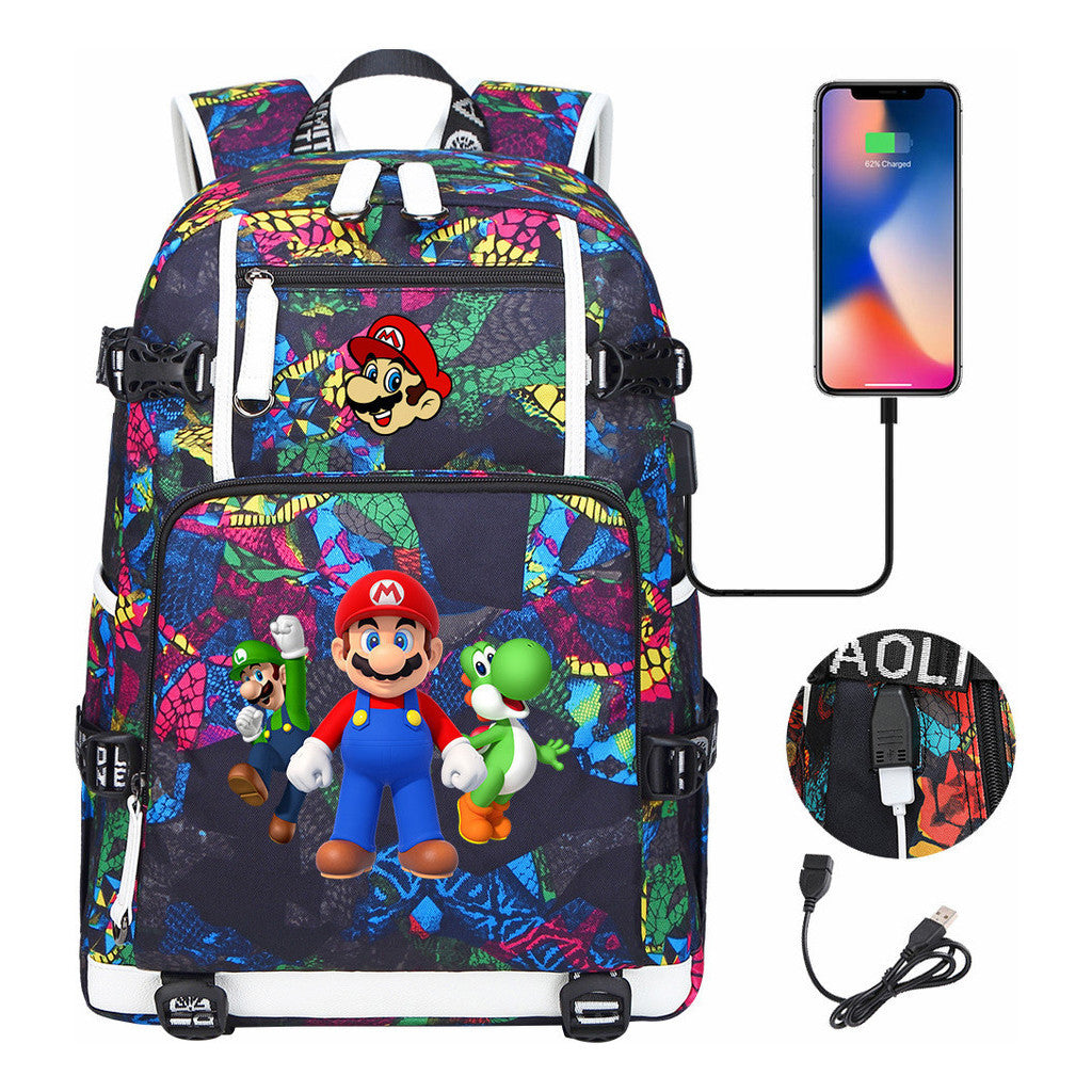 Super Mario Printed Teenage Student Backpack With Large Capacity For Men And Women's Leisure Travel Backpack
