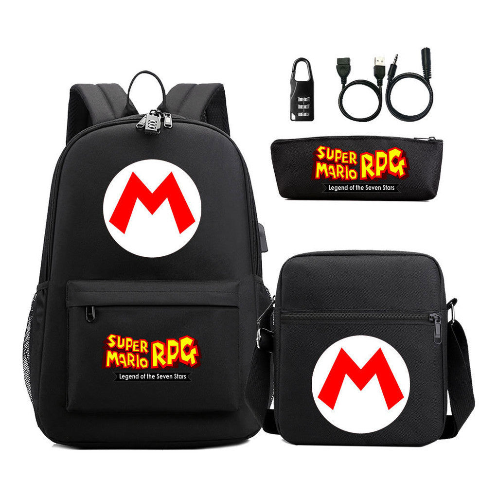 Usb Password Lock Youth Student Backpack Three Piece Set For Men And Women Backpacks