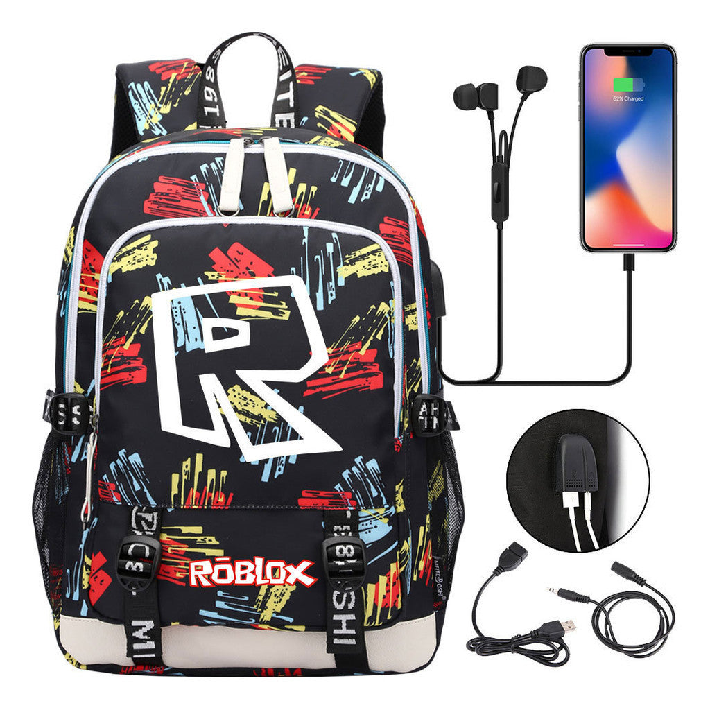Printed Youth Student Backpack Usb Casual Backpack