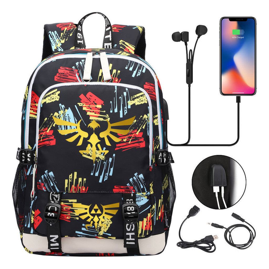 Golden Usb Youth Student Backpack For Leisure Sports Backpack