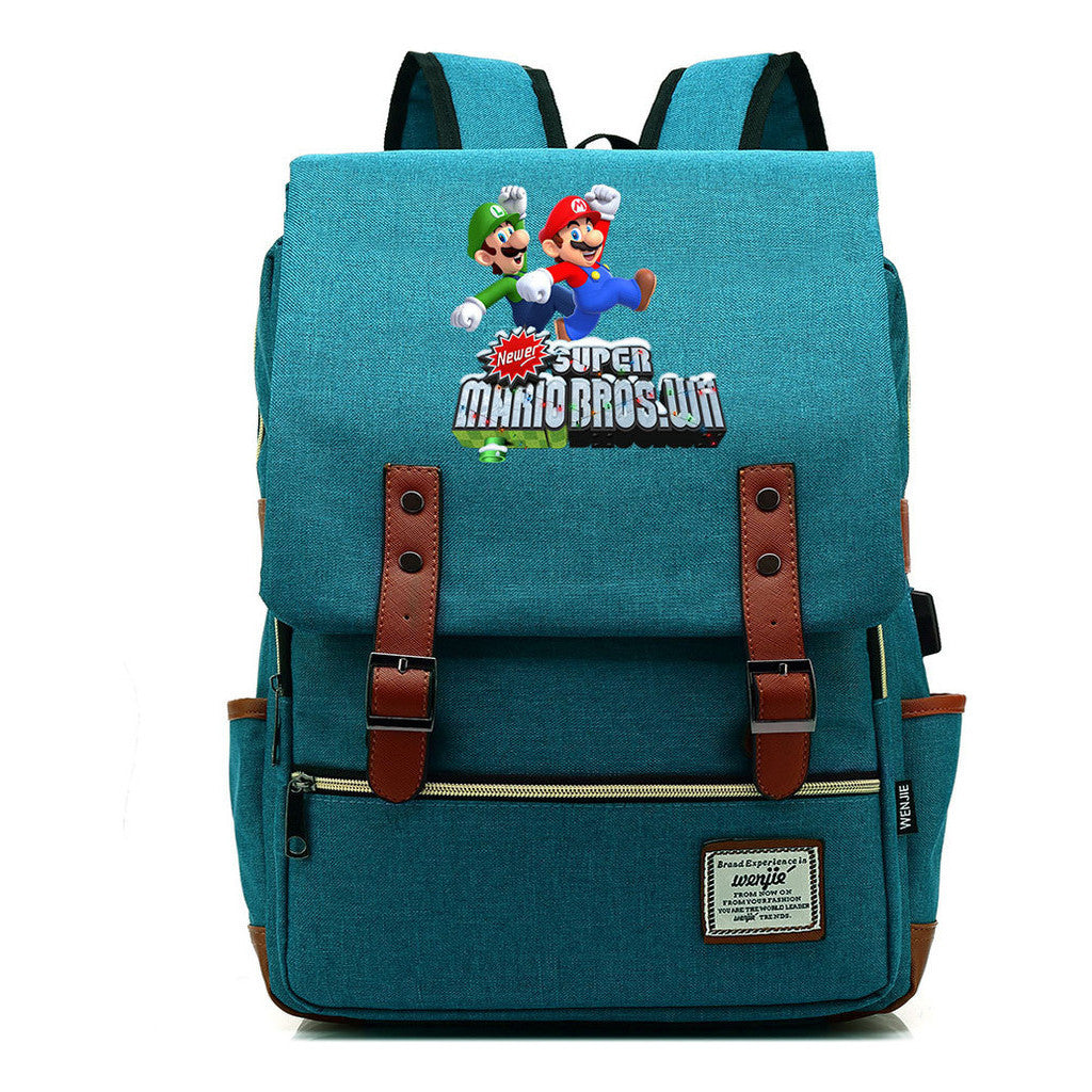 Game Super Mario Youth Student Backpack Usb Casual Backpack