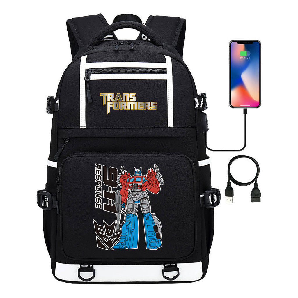 Cartoon Anime Deformation Mecha Print Usb Student Backpack For Men And Women Backpack Leisure Travel Bag