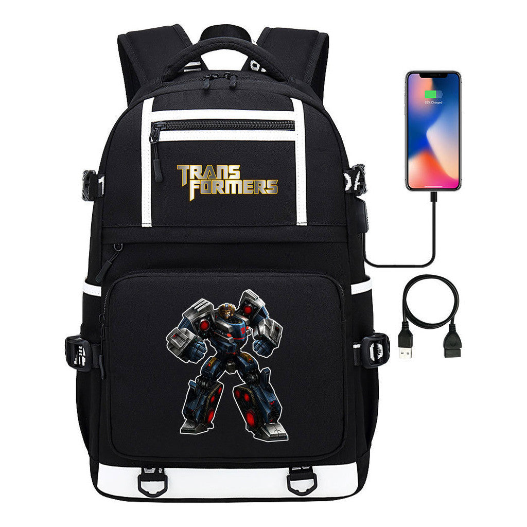 Cartoon Anime Deformation Mecha Print Usb Student Backpack For Men And Women Backpack Leisure Travel Bag