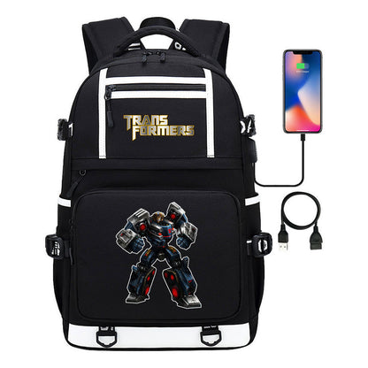 Cartoon Anime Deformation Mecha Print Usb Student Backpack For Men And Women Backpack Leisure Travel Bag