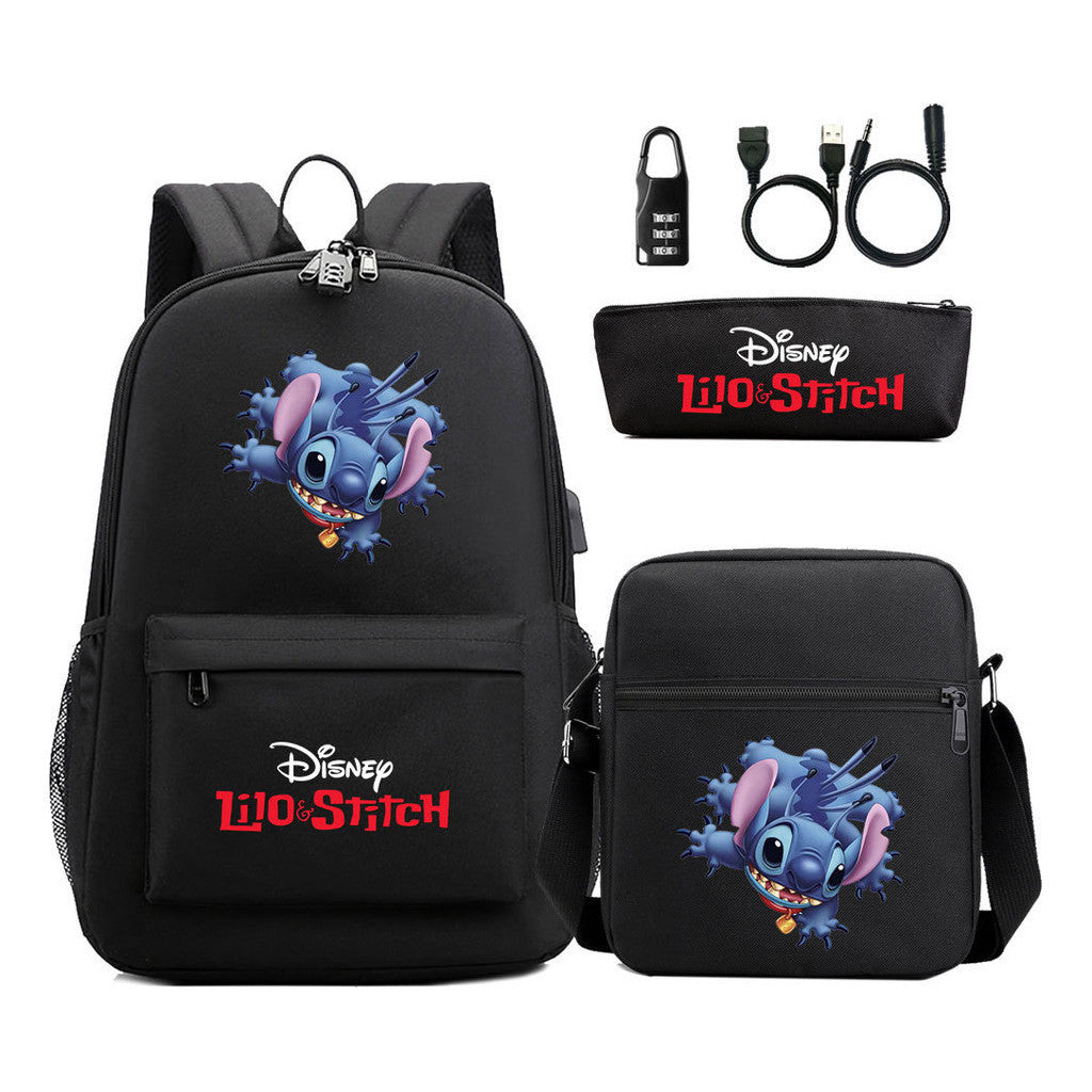Interstellar Baby Stitch Usb Password Lock Youth Student Backpack 3-piece Set For Men And Women Backpacks