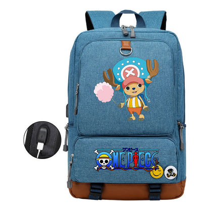 Cartoon Pirate King Printed Usb Student Backpack Leisure Travel Backpack