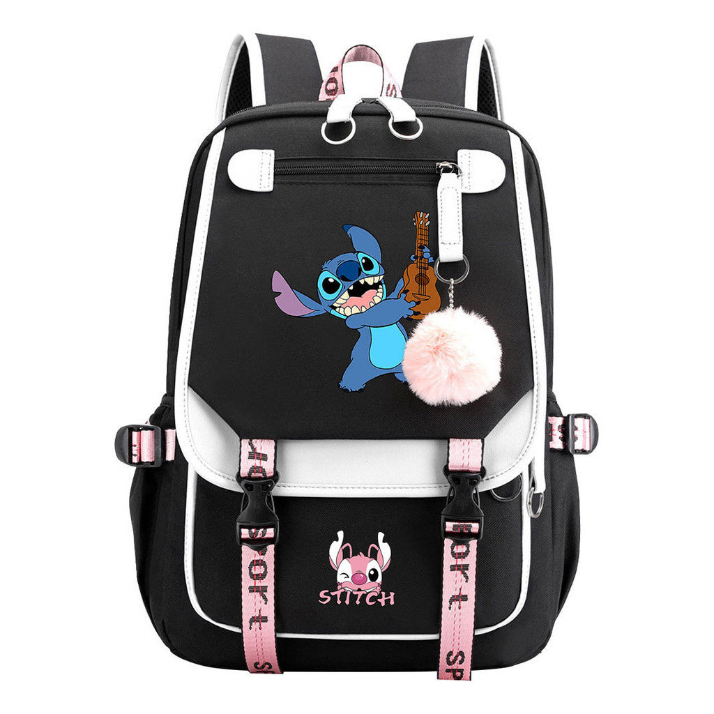 Interstellar Baby Stitch Usb Student Backpack For Boys And Girls, Casual Woven Strap Flip Back Backpack