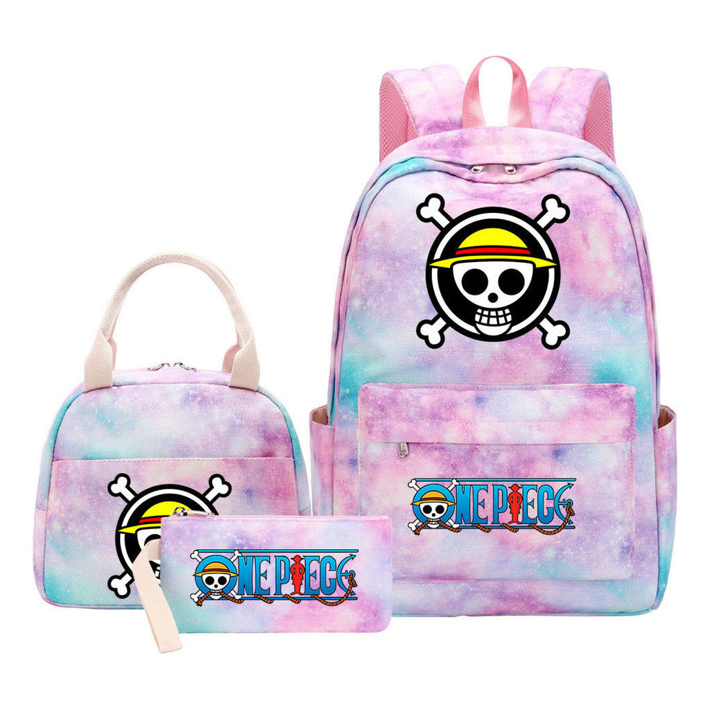Cartoon Pirate King Student Girls School Bag Lunch Bag Three Piece Set Backpack Set