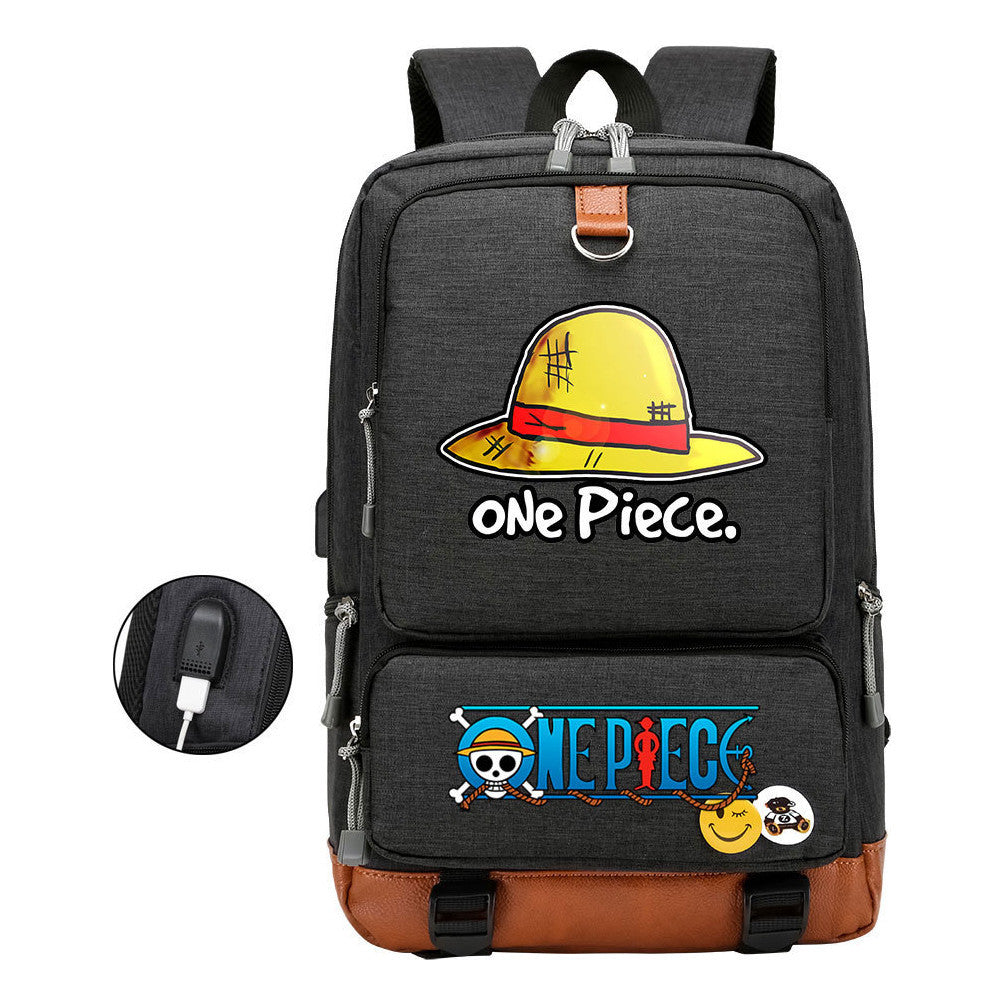 Cartoon One Piece Print Usb Youth Student Backpack For Leisure Travel Backpack