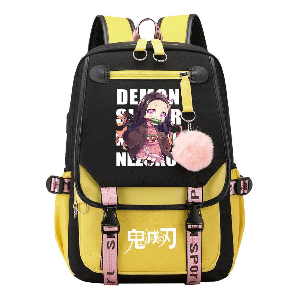 Cartoon Fashion Usb Youth School Bag For Boys And Girls Casual Ribbon Flip Backpack