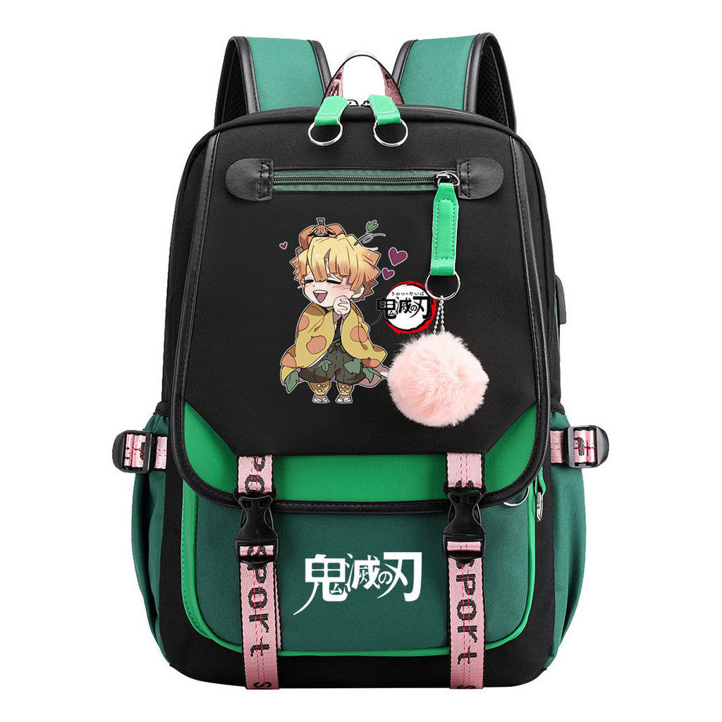 Cartoon Fashion Usb Youth School Bag For Boys And Girls Casual Ribbon Flip Backpack