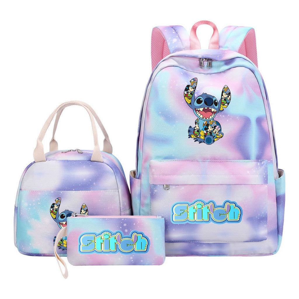 Interstellar Baby Stitch Youth Student Girls School Bag Lunch Bag Three Piece Set Backpack Set