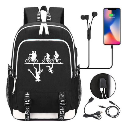 Strange Story Printed Usb Youth Student Backpack For Leisure Travel Backpack