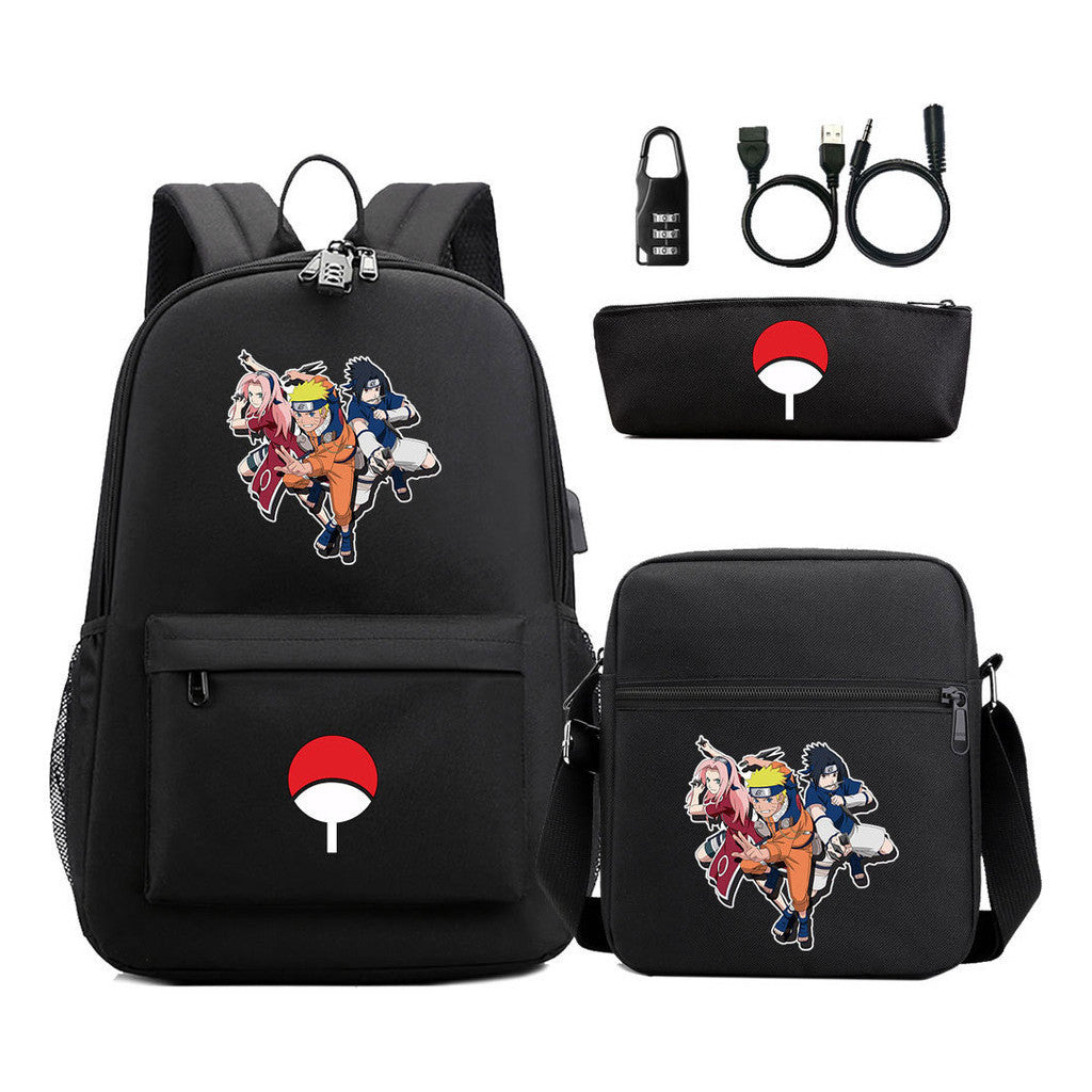 Naruto Usb Password Lock Youth Student Backpack Three Piece Set Backpack Set