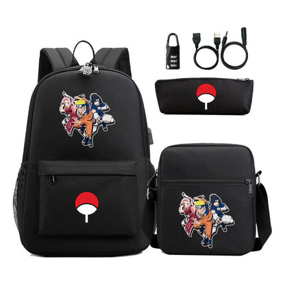 Naruto Usb Password Lock Youth Student Backpack Three Piece Set Backpack Set