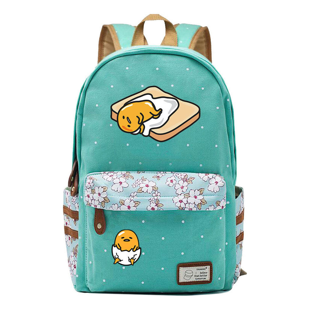 Cartoon Lazy Egg Printed Youth Student School Bag Fragmented Flower Boys And Girls Backpack