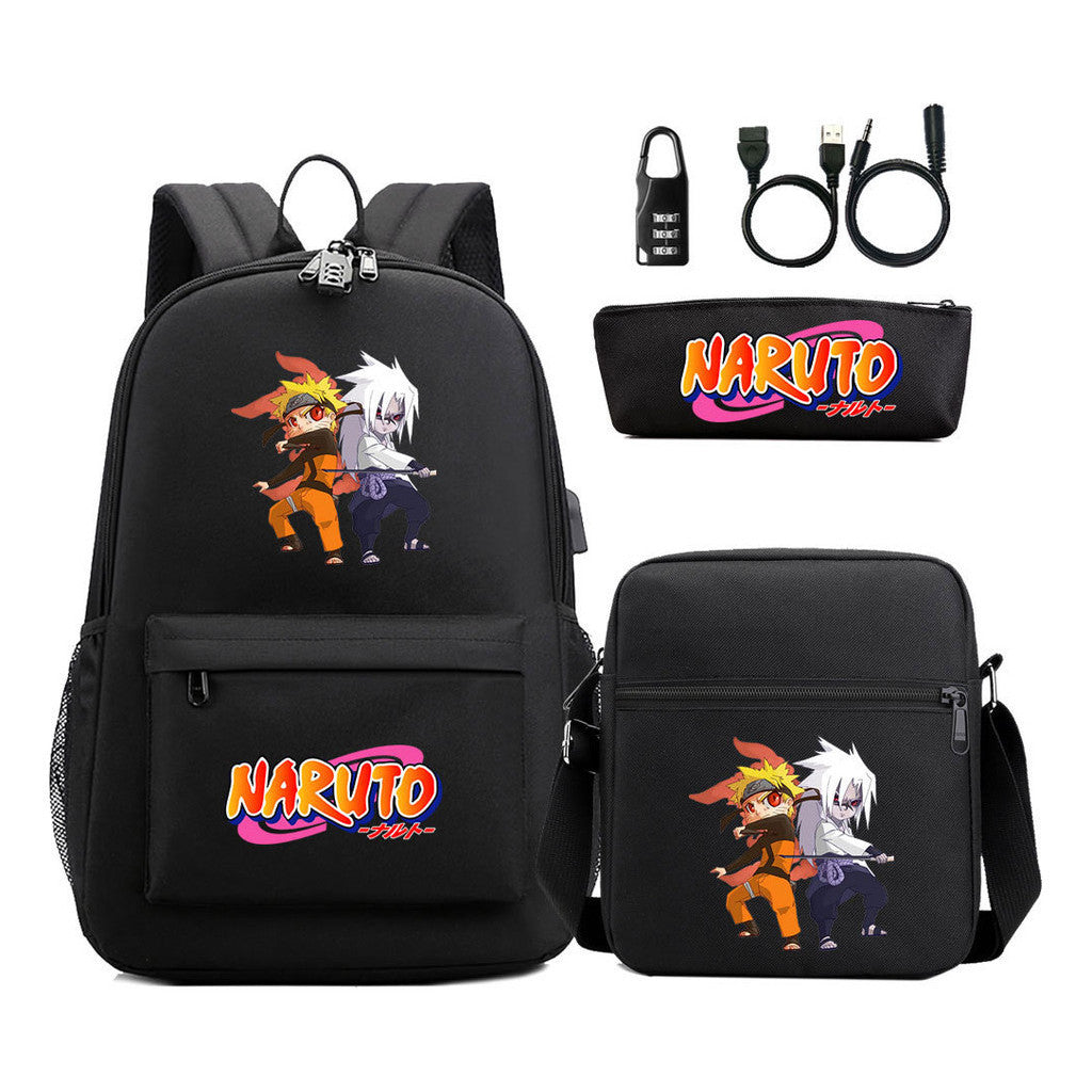 Naruto Usb Password Lock Youth Student Backpack Three Piece Set Backpack Set